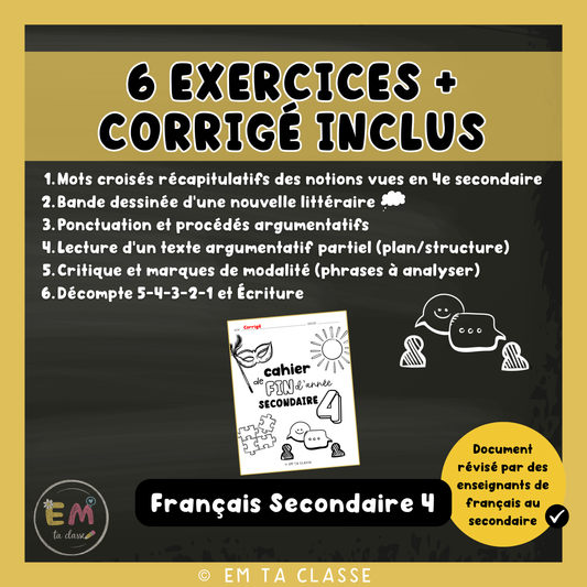 Cahier de fin d'année - 4e secondaire - Français