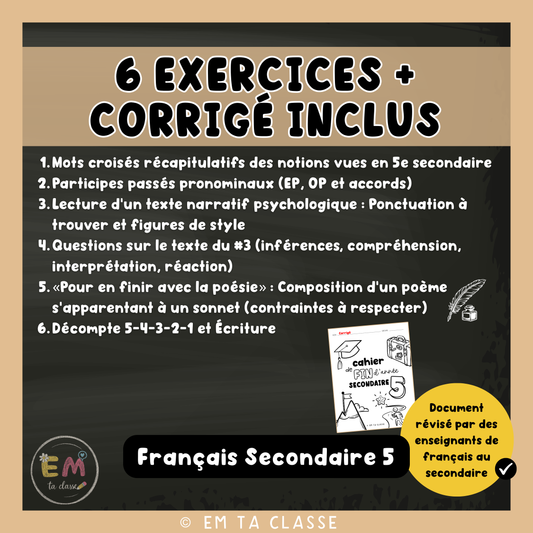 Cahier de fin d'année - 5e secondaire - Français