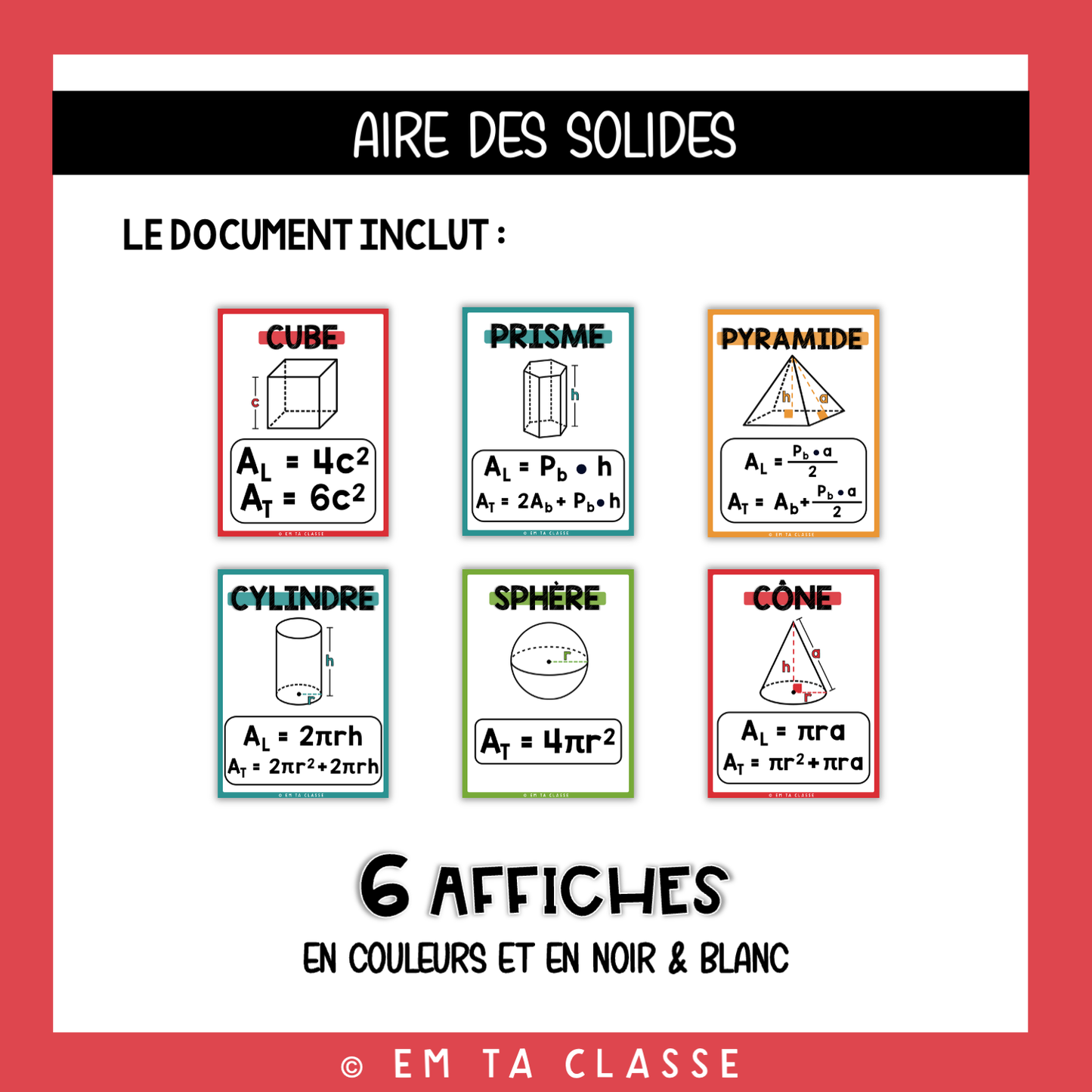 Mathématiques Affichage - ENSEMBLE - Figures et Solides - Aire et Volume