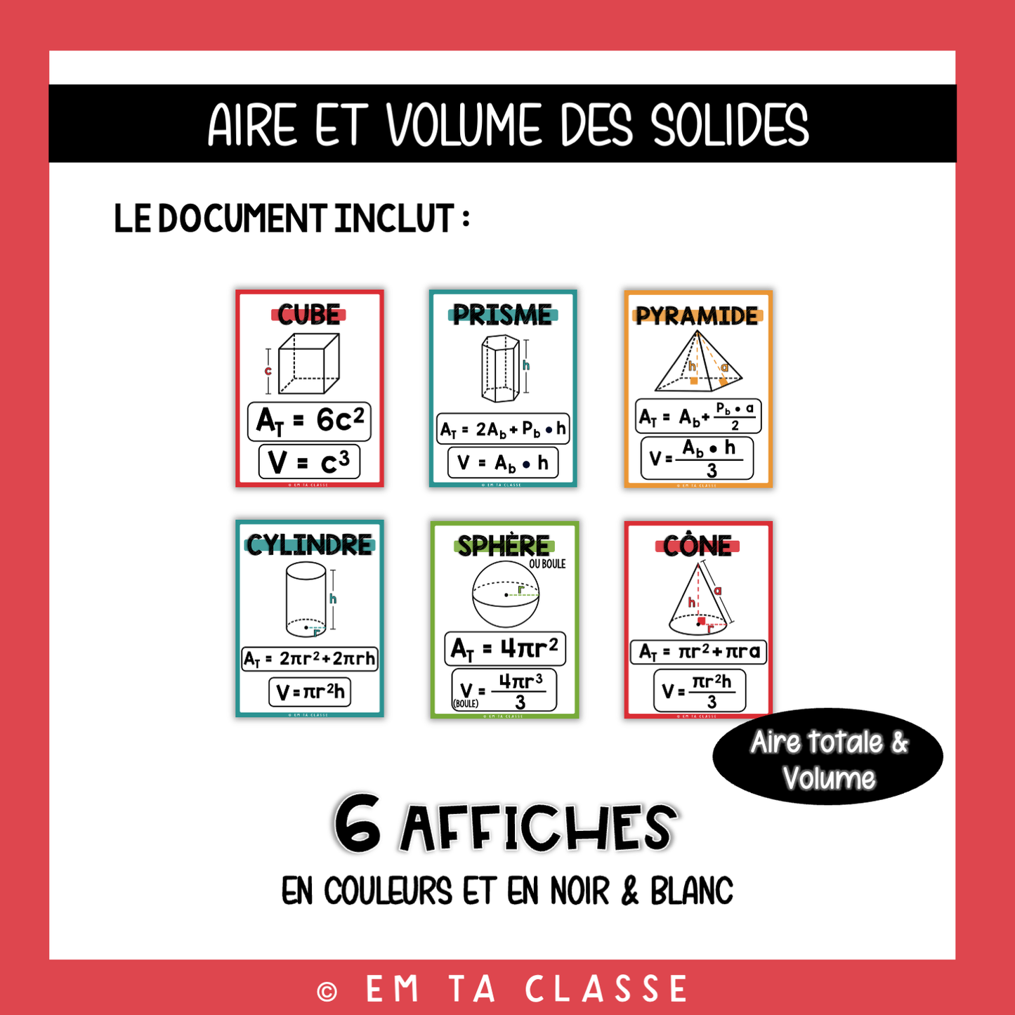 Mathématiques Affichage - ENSEMBLE - Figures et Solides - Aire et Volume