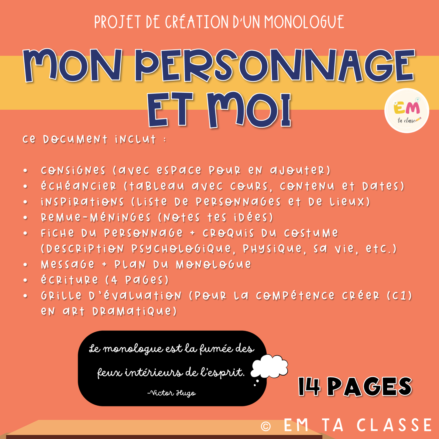 Projet Mon personnage et moi – Création d’un monologue - Art dramatique et Français secondaire