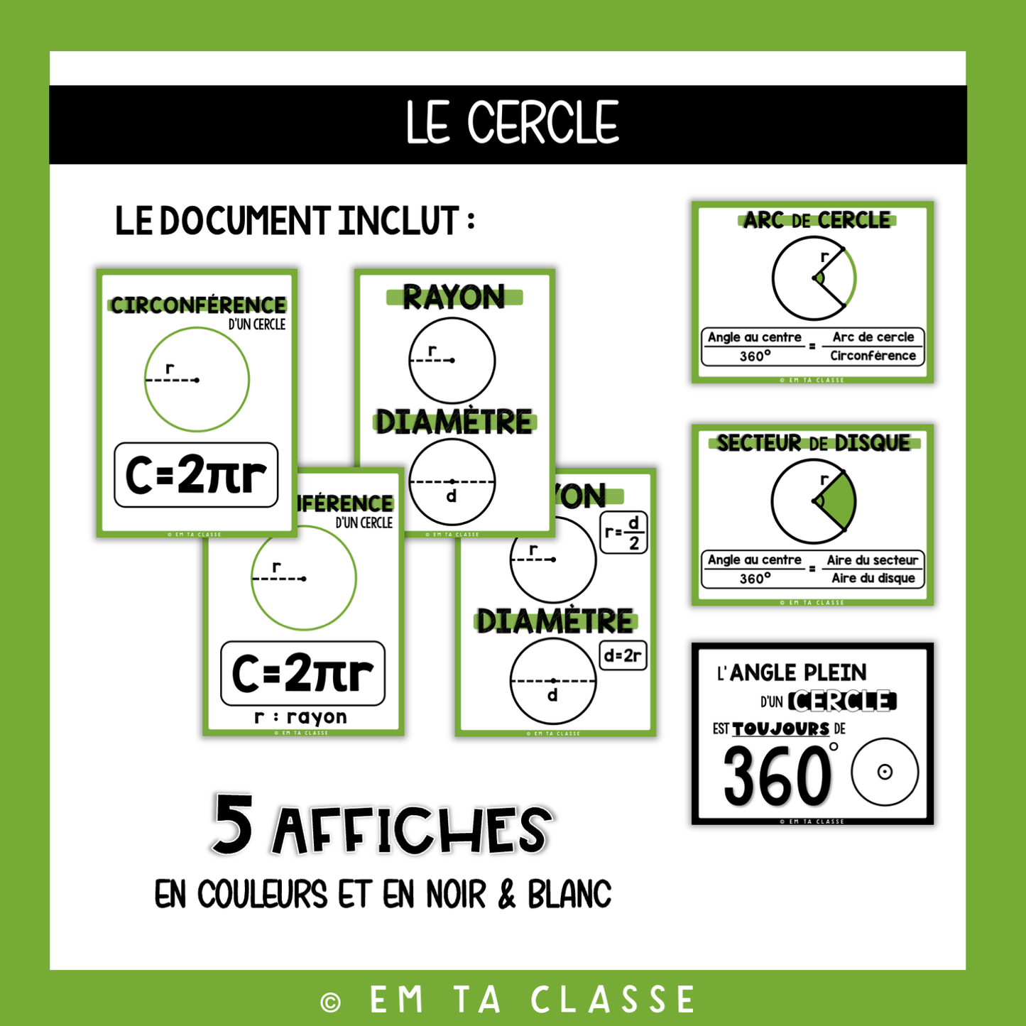 Mathématiques Affichage - Cercle Disque