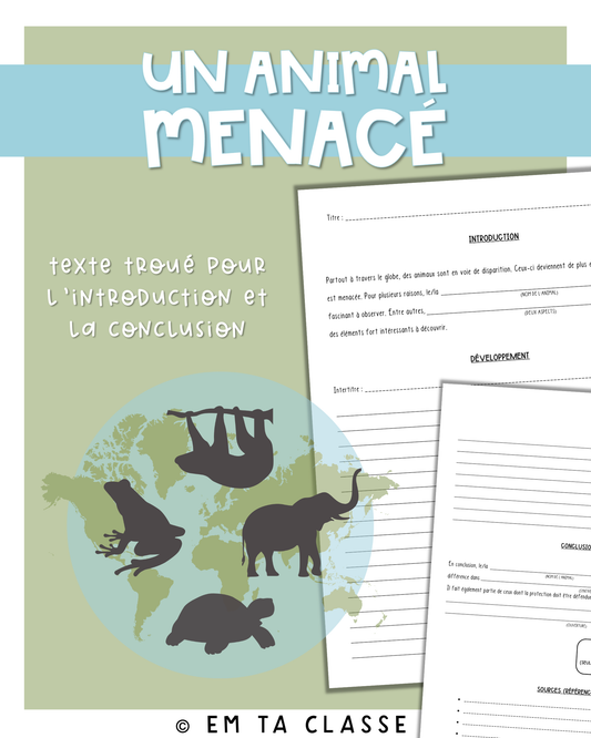 Écriture texte descriptif partiel - Un animal menacé - Français 1re secondaire
