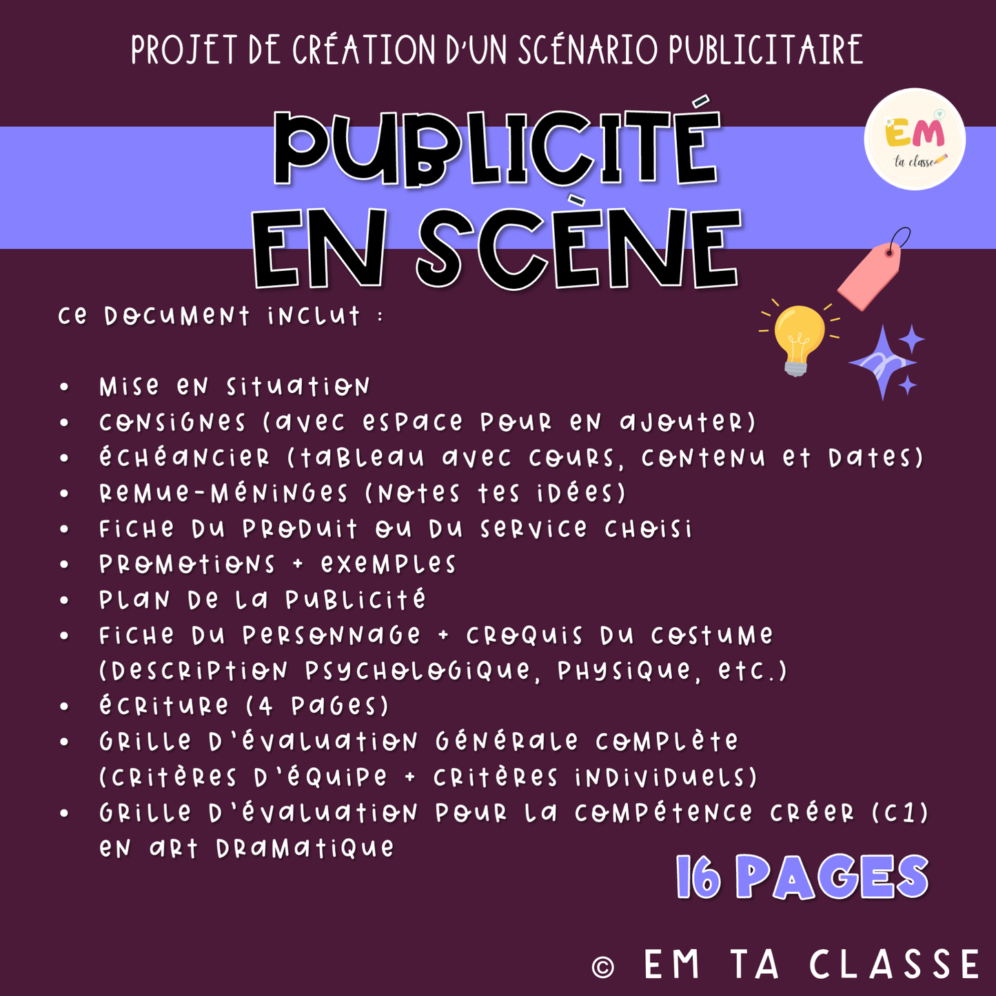 Projet Publicité en scène - Art dramatique et Français secondaire