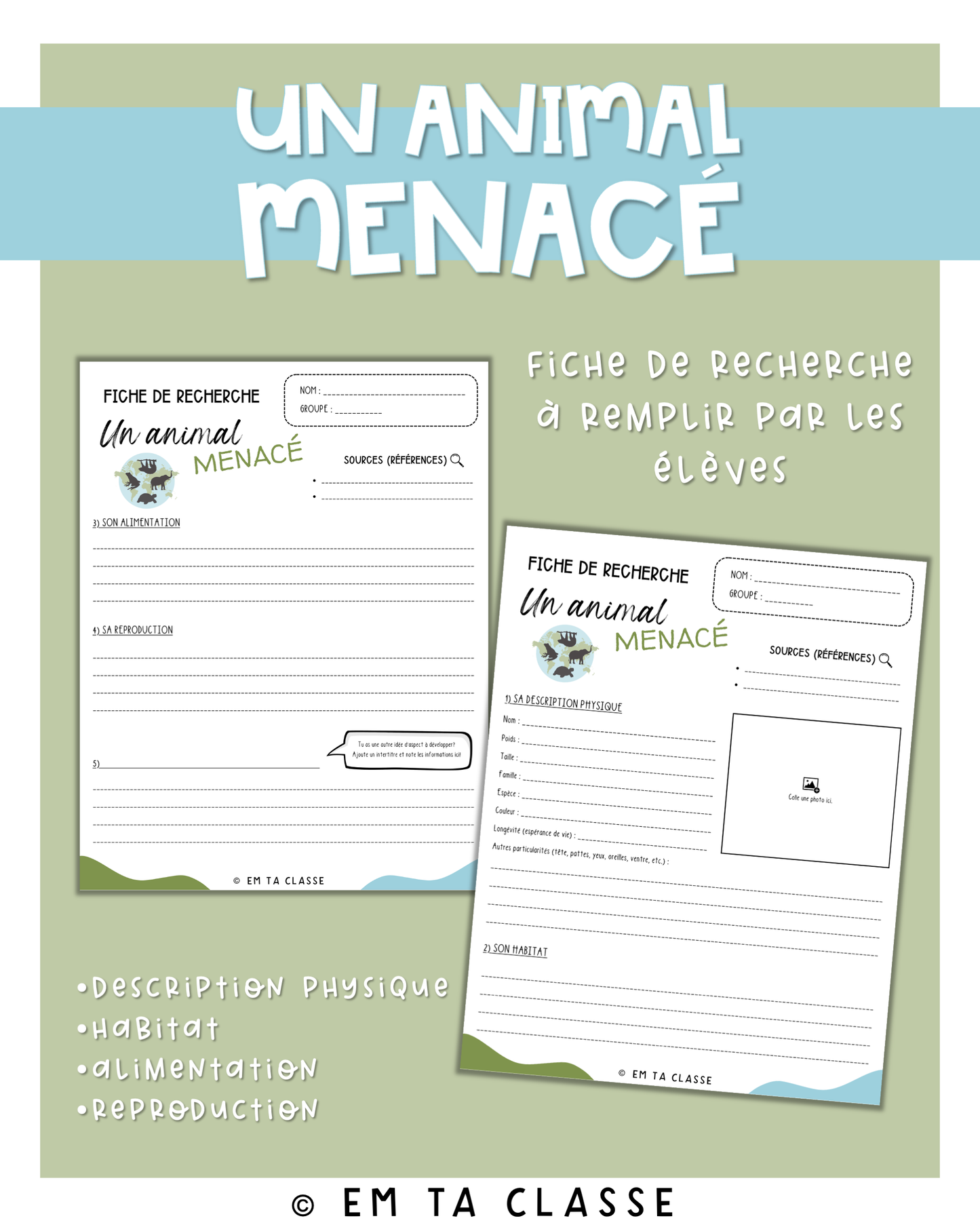 Écriture texte descriptif partiel - Un animal menacé - Français 1re secondaire