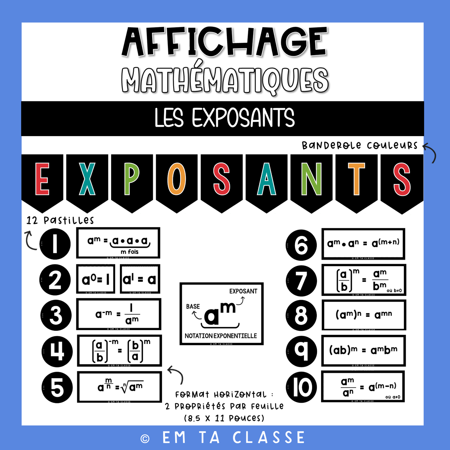 Mathématiques Affichage - Exposants