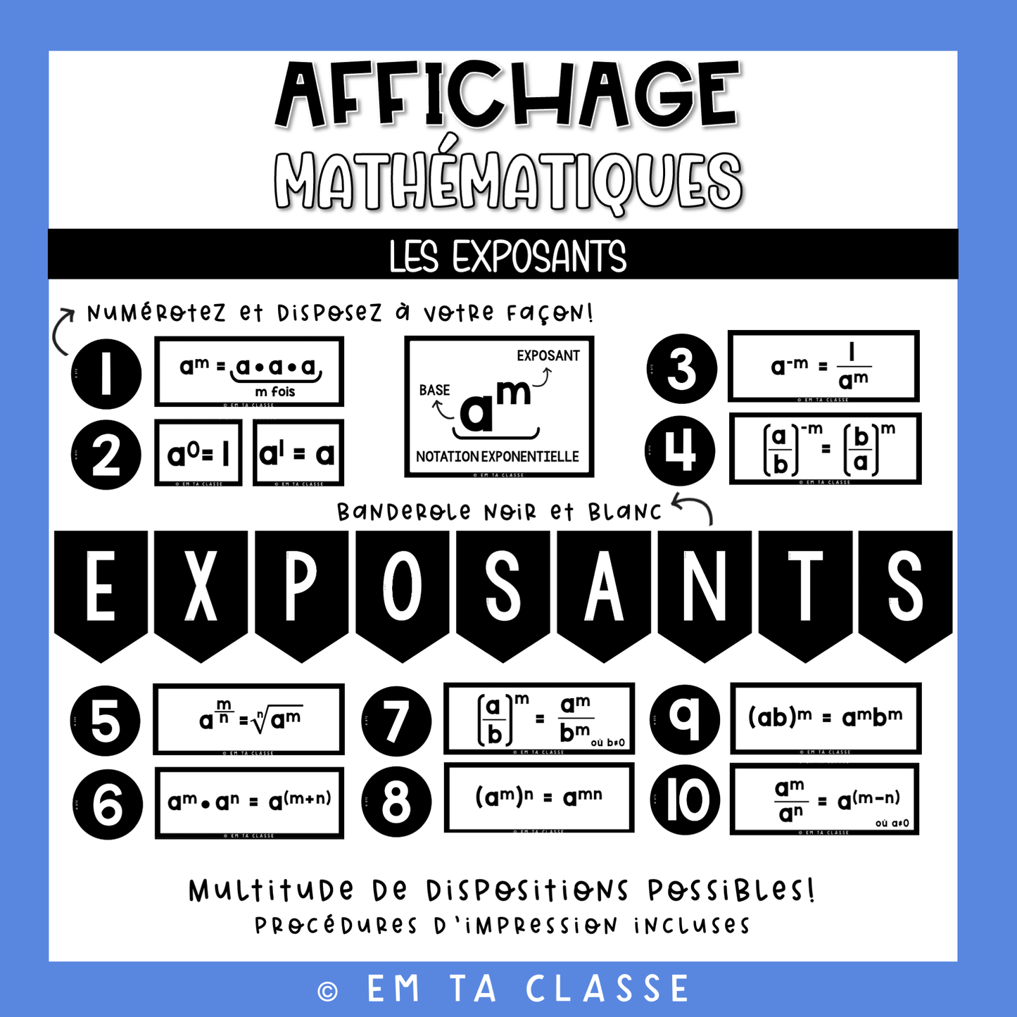Mathématiques Affichage - Exposants