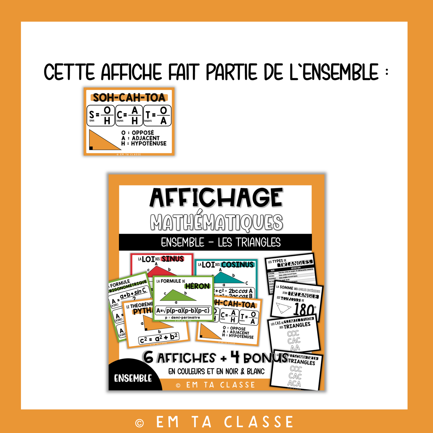 Mathématiques Affichage - Rapports trigonométriques (SOHCAHTOA)