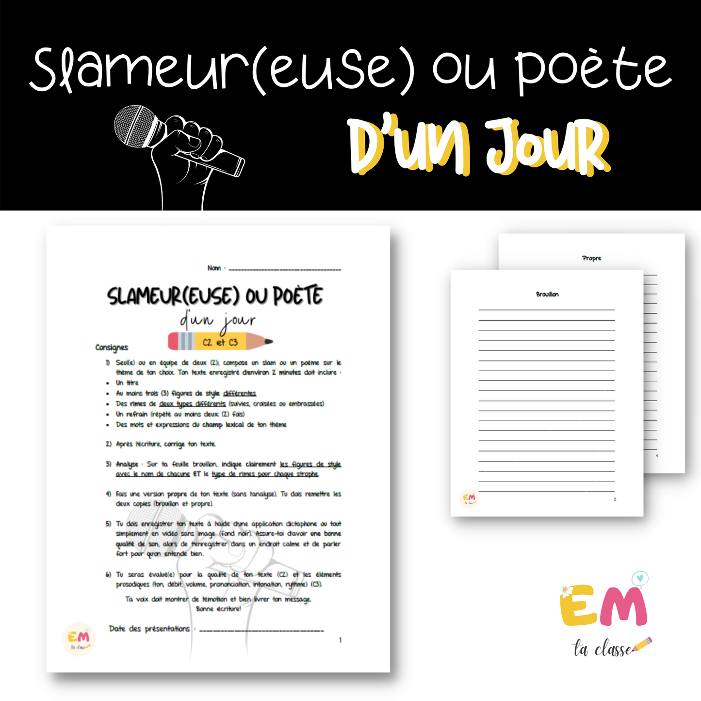 Gratuit - Écriture «Slameur(euse)» ou poète d'un jour - Secondaire