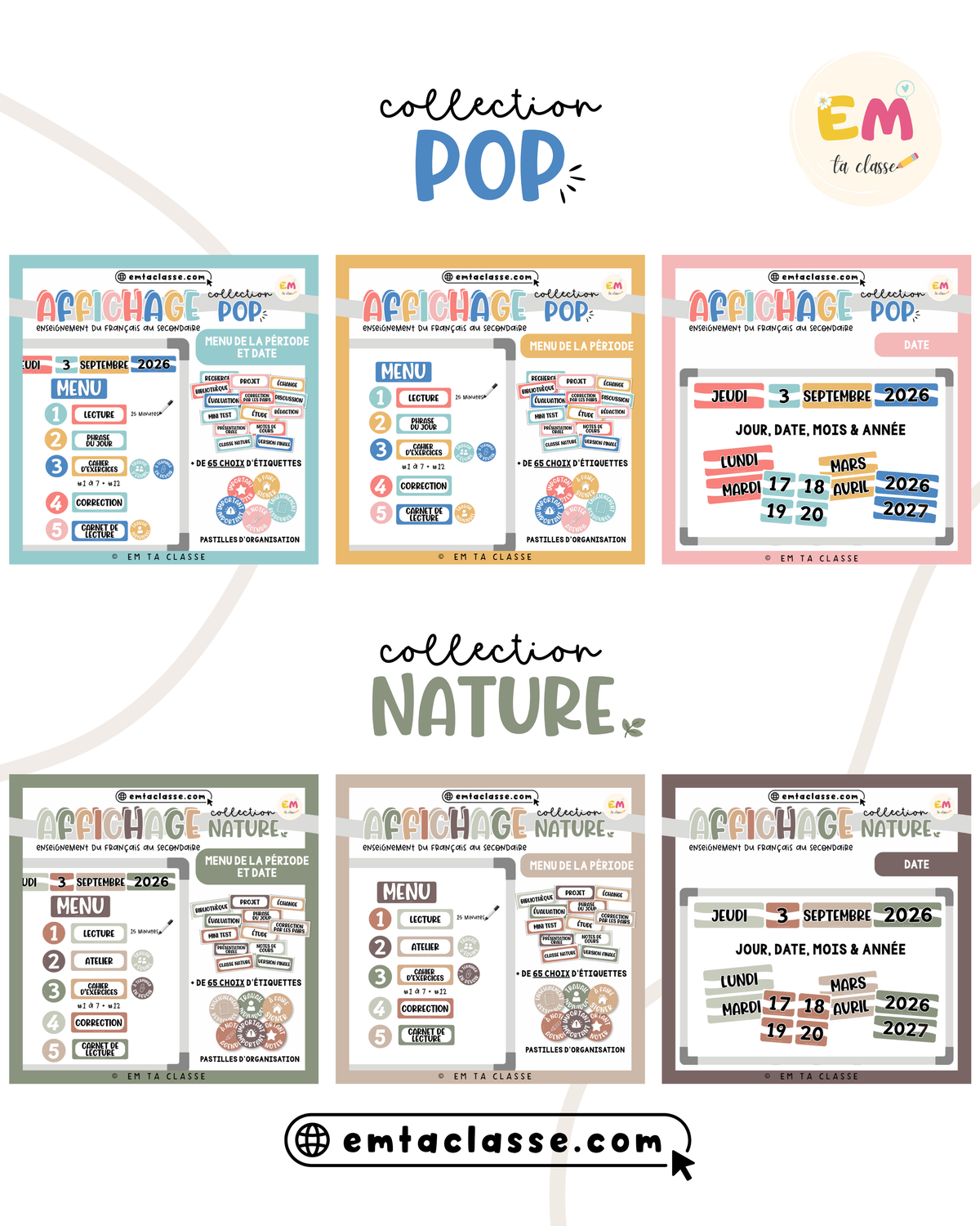 Affichage Français secondaire - Menu de la période - Collection POP