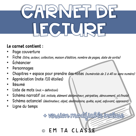 Carnet de lecture (inclut version personnalisable) - Français secondaire
