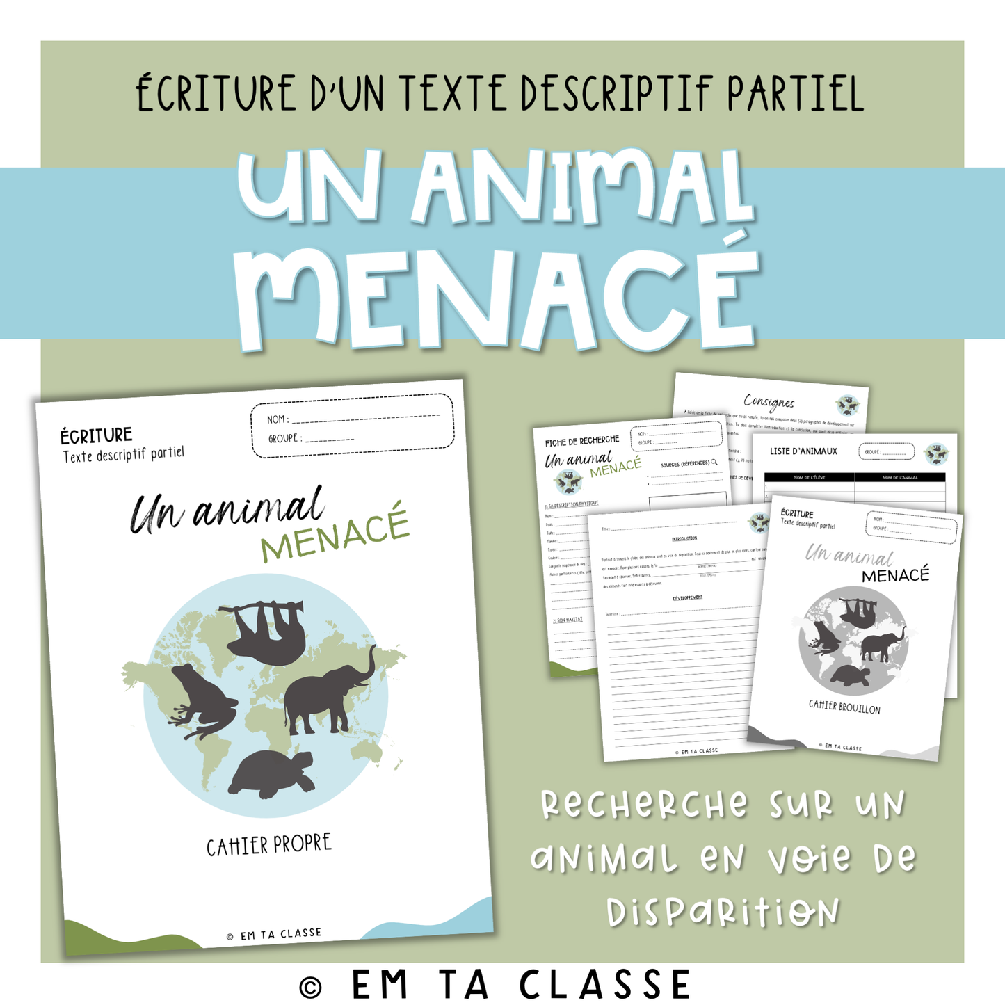 Écriture texte descriptif partiel - Un animal menacé - Français 1re secondaire