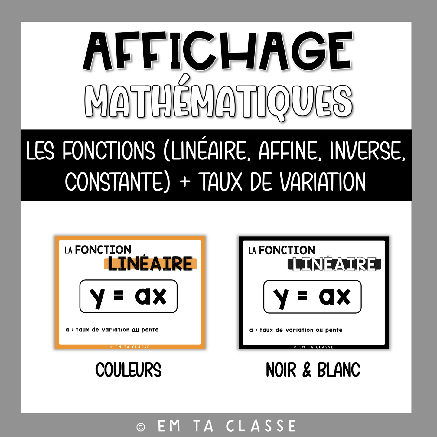 Mathématiques Affichage - Fonction linéaire/affine/inverse/constante + Taux de variation