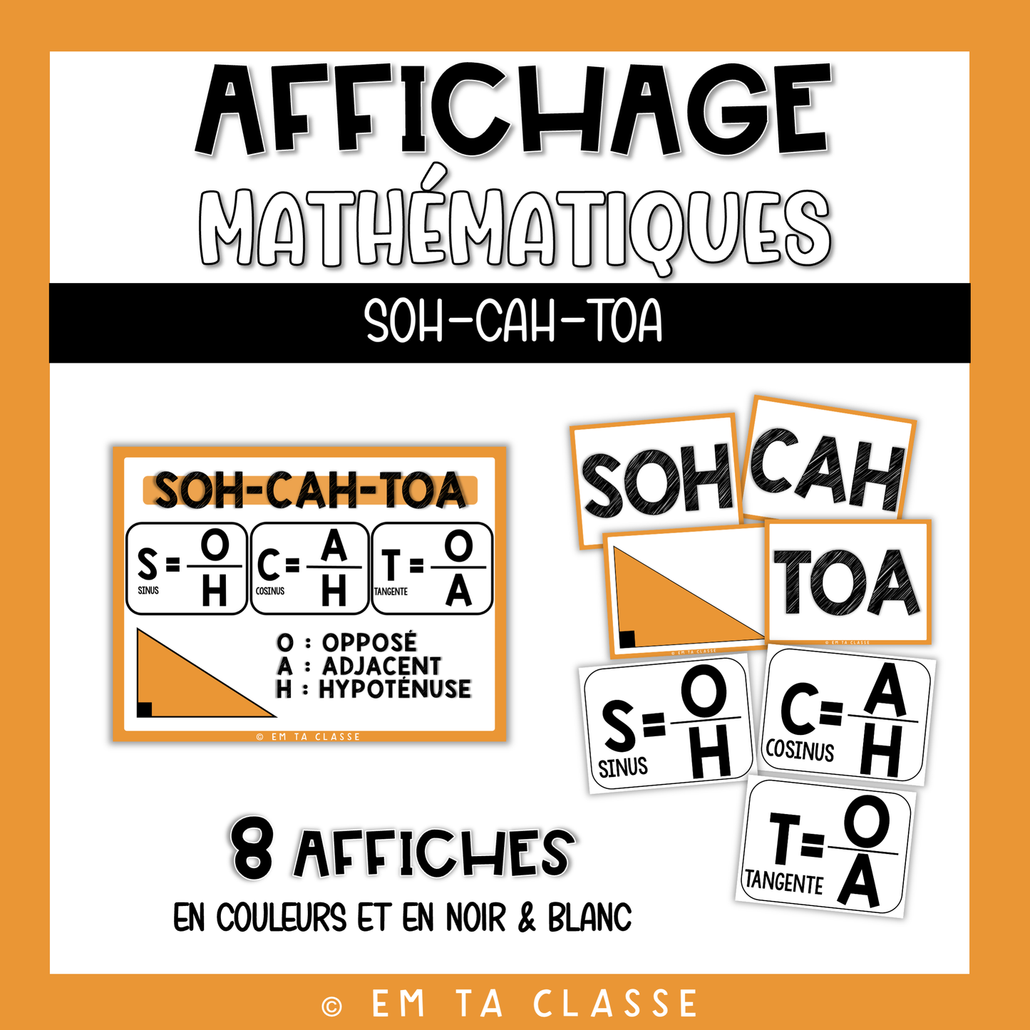 Mathématiques Affichage - Rapports trigonométriques (SOHCAHTOA)