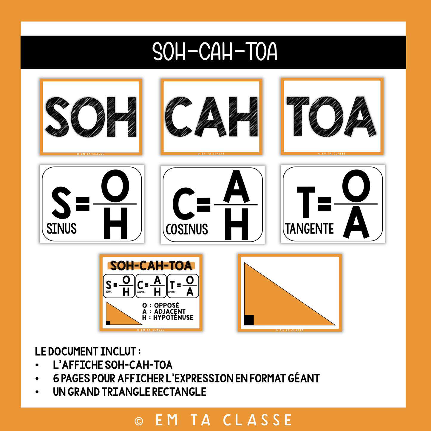 Mathématiques Affichage - Rapports trigonométriques (SOHCAHTOA)