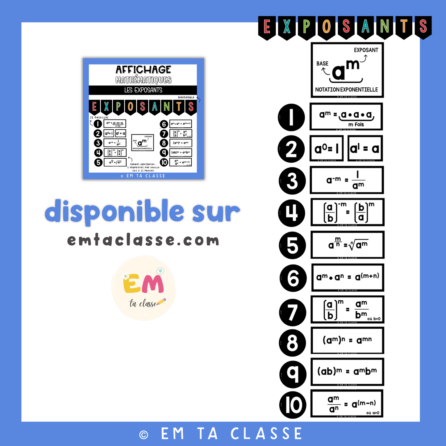 Mathématiques Affichage - Exposants