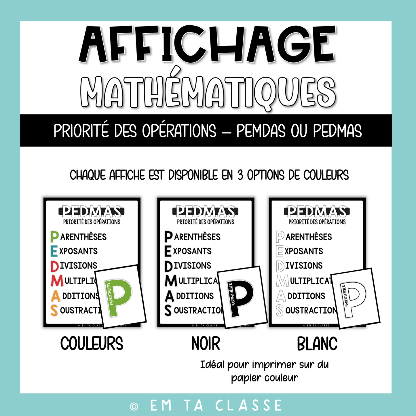 Mathématiques Affichage - Priorité des opérations PEMDAS