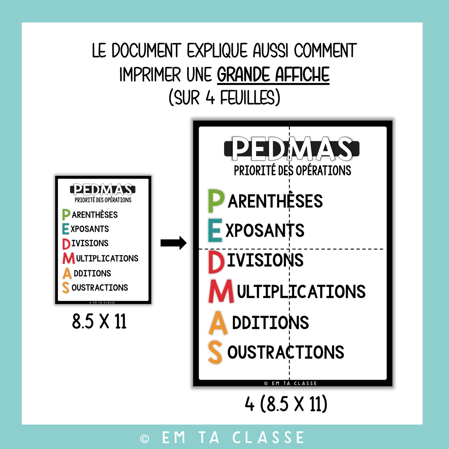 Mathématiques Affichage - Priorité des opérations PEMDAS