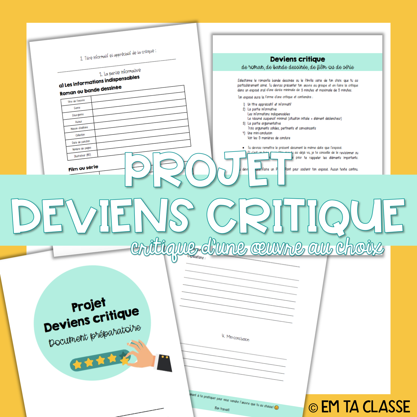 Gratuit - Projet « Deviens critique » - Oral - Français 4e secondaire