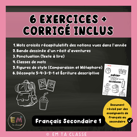 Cahier de fin d'année - 1re secondaire - Français