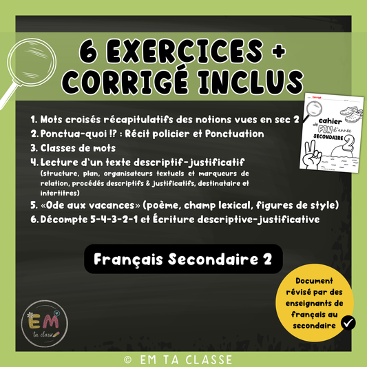 Cahier de fin d'année - 2e secondaire - Français