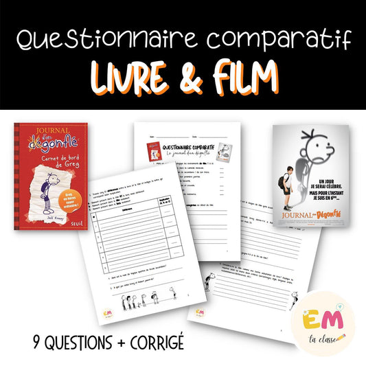 Gratuit - Le journal d'un dégonflé - Questionnaire comparatif Film et livre - Français 1re secondaire ou 3e cycle primaire