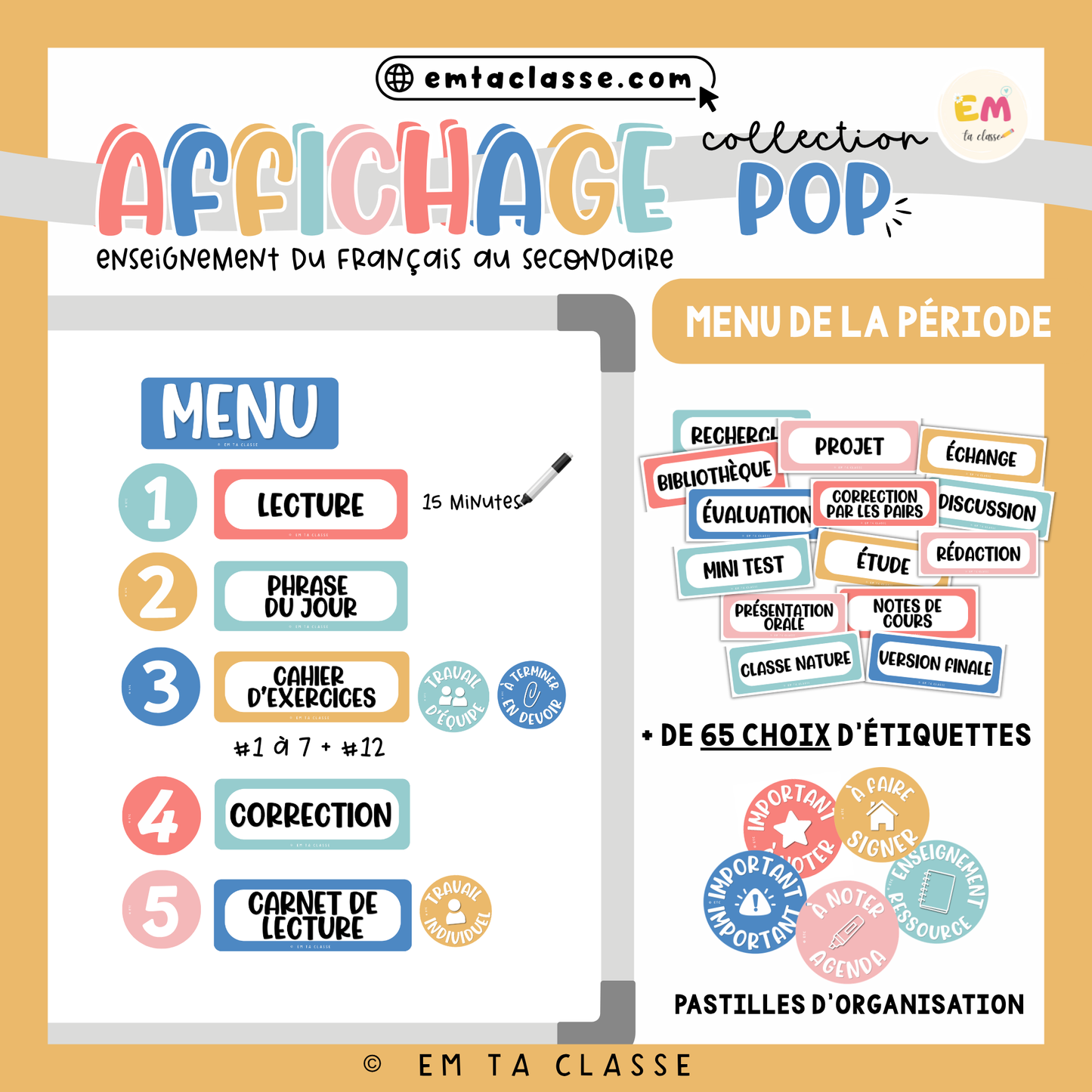 Affichage Français secondaire - Menu de la période - Collection POP