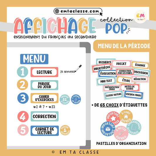 Affichage Français secondaire - Menu de la période - Collection POP