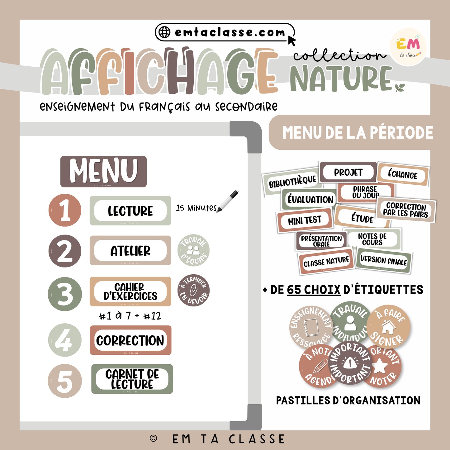 Affichage Français secondaire - Menu de la période - Collection NATURE