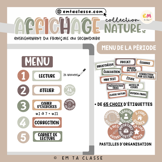 Affichage Français secondaire - Menu de la période - Collection NATURE