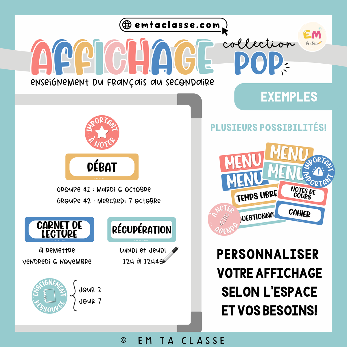 Affichage Français secondaire - Menu de la période - Collection POP