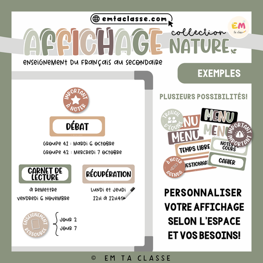 Affichage Français secondaire - Menu de la période - Collection NATURE
