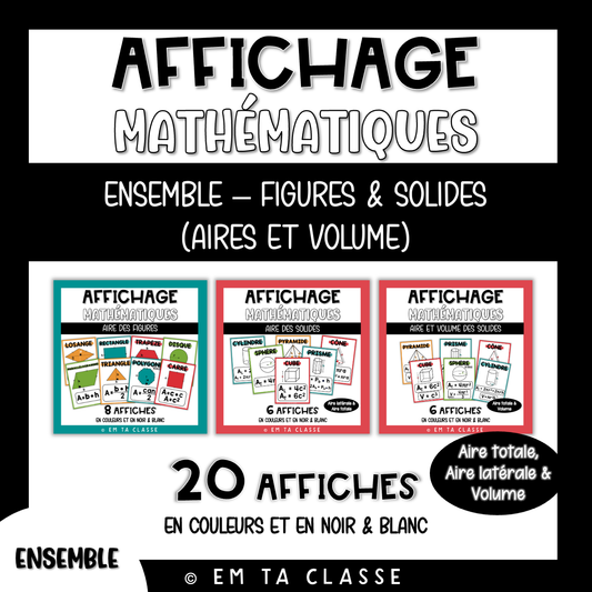 Mathématiques Affichage - ENSEMBLE - Figures et Solides - Aire et Volume