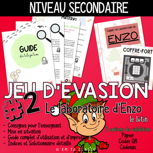 Jeu d'évasion #2 : Le laboratoire d'Enzo le lutin - Niveau SECONDAIRE