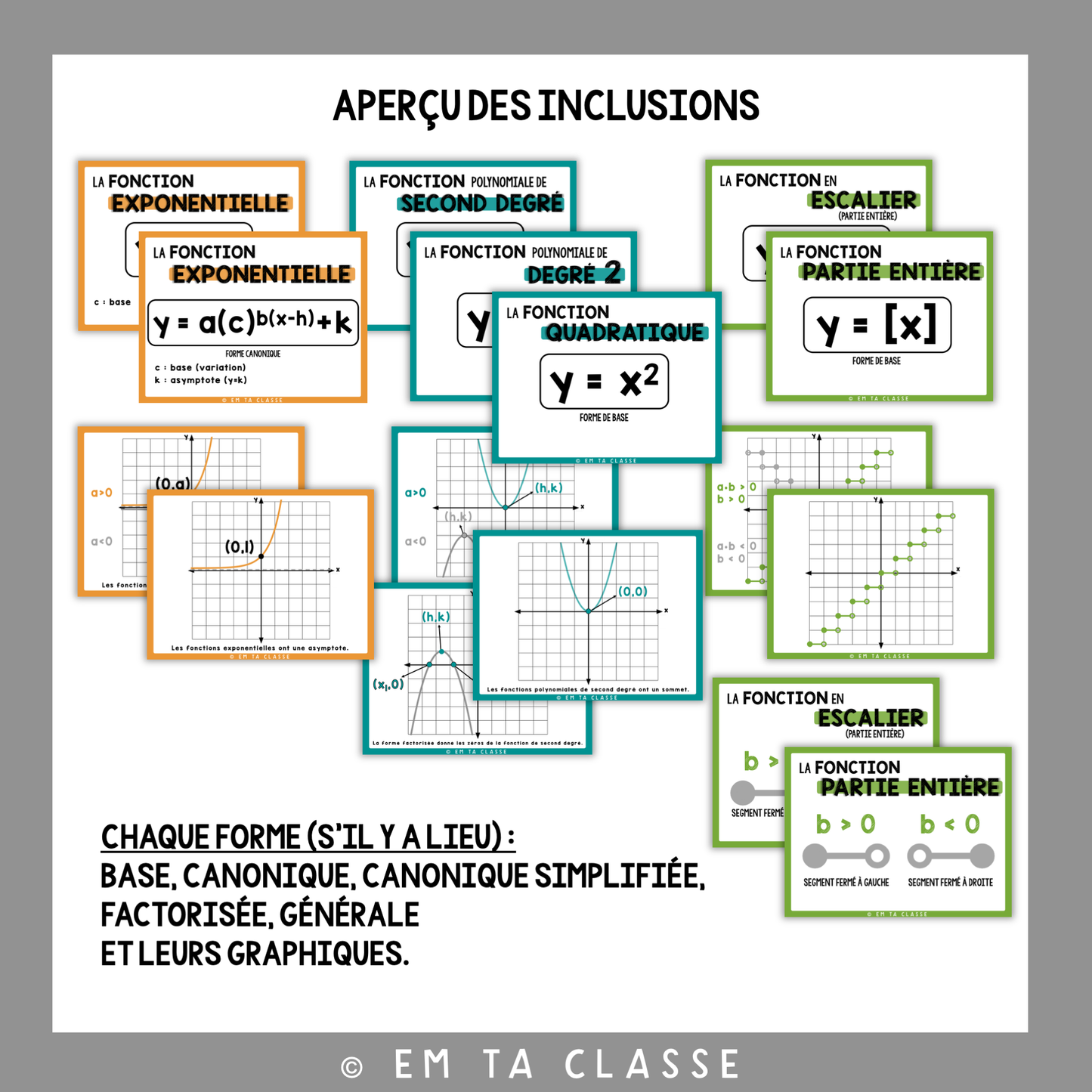 Mathématiques Affichage - Fonctions Série #2 - Exponentielle, quadratique et partie entière
