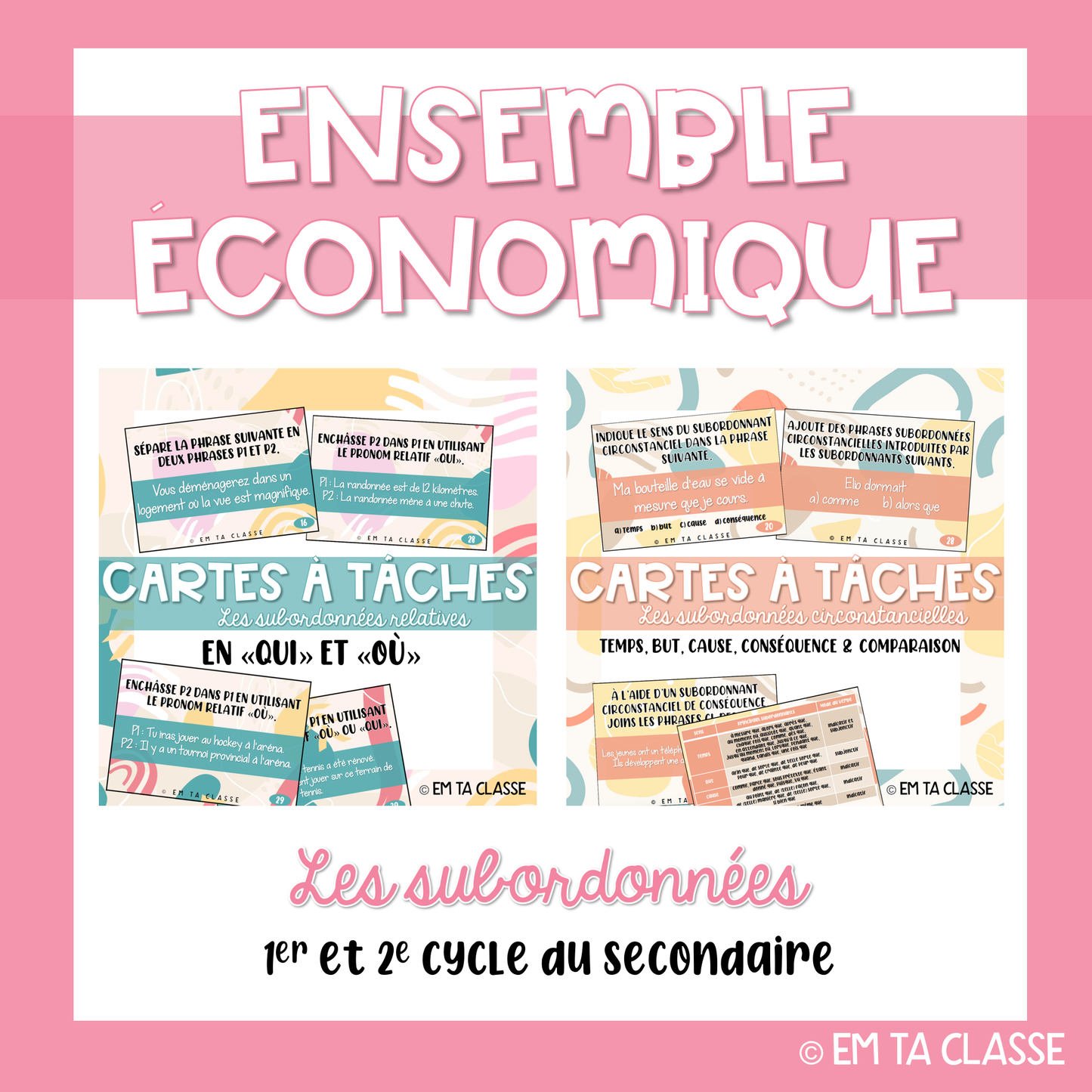Cartes à tâches subordonnées - Duo économique (25% de rabais)