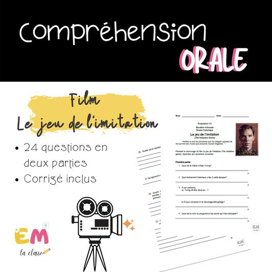 Questionnaire Film Le jeu de l'imitation - Compréhension orale (Écoute) - Français 3e secondaire (2e cycle)