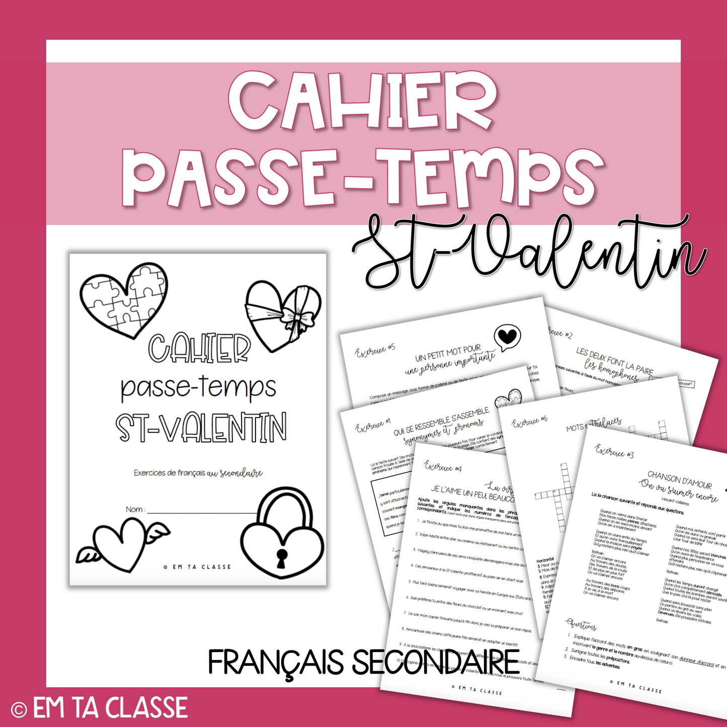 Cahier passe-temps St-Valentin - Français secondaire