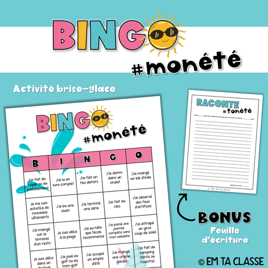 Gratuit - Rentrée scolaire - Bingo #monété - Activité brise-glace