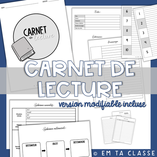 Carnet de lecture (inclut version personnalisable) - Français secondaire