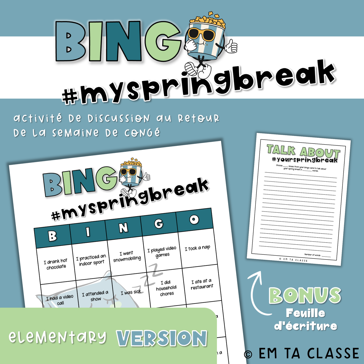 Gratuit - Bingo #myspringbreak – Elementary School (anglais)