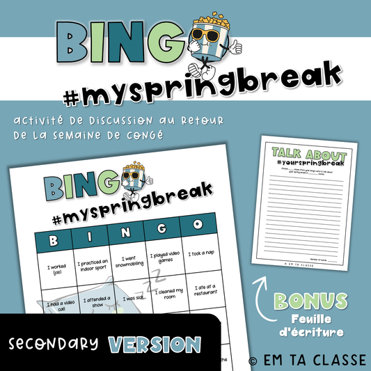 Gratuit - Bingo #myspringbreak – Secondary School (anglais)
