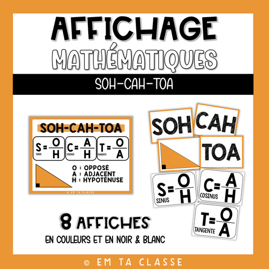 Mathématiques Affichage - Rapports trigonométriques (SOHCAHTOA)