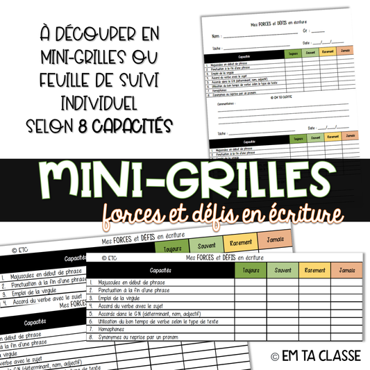 Gratuit - Mini-grilles «Forces et Défis» (8 capacités)- Écriture - Français Primaire et Secondaire