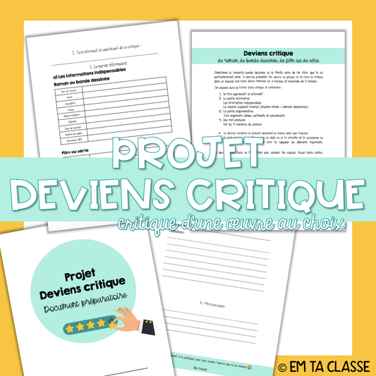 Gratuit - Projet « Deviens critique » - Oral - Français 4e secondaire