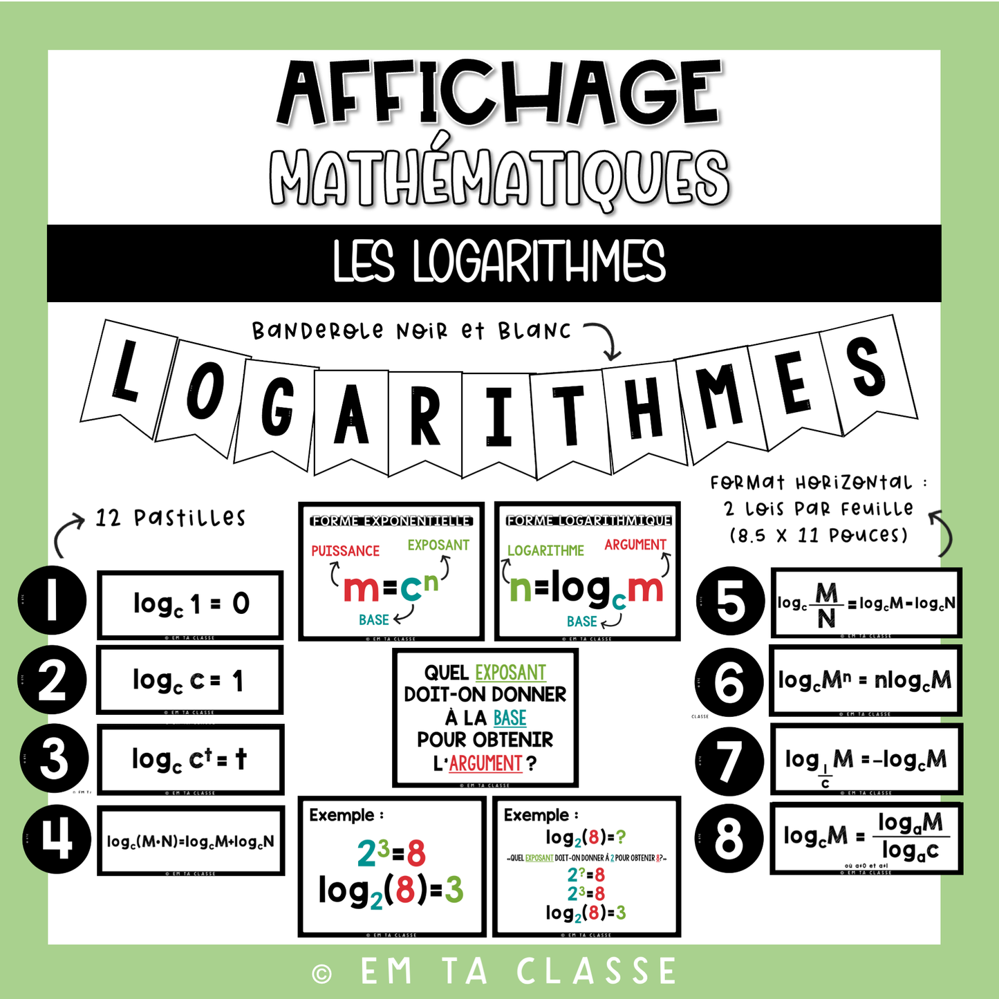 Mathématiques Affichage - Logarithmes