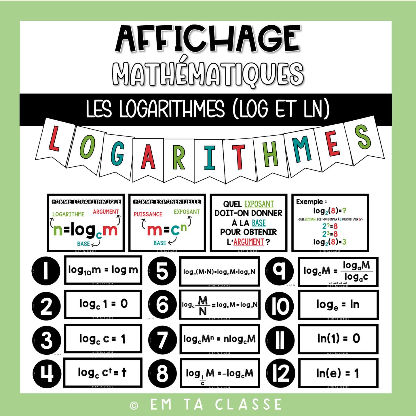 Mathématiques Affichage - Logarithmes